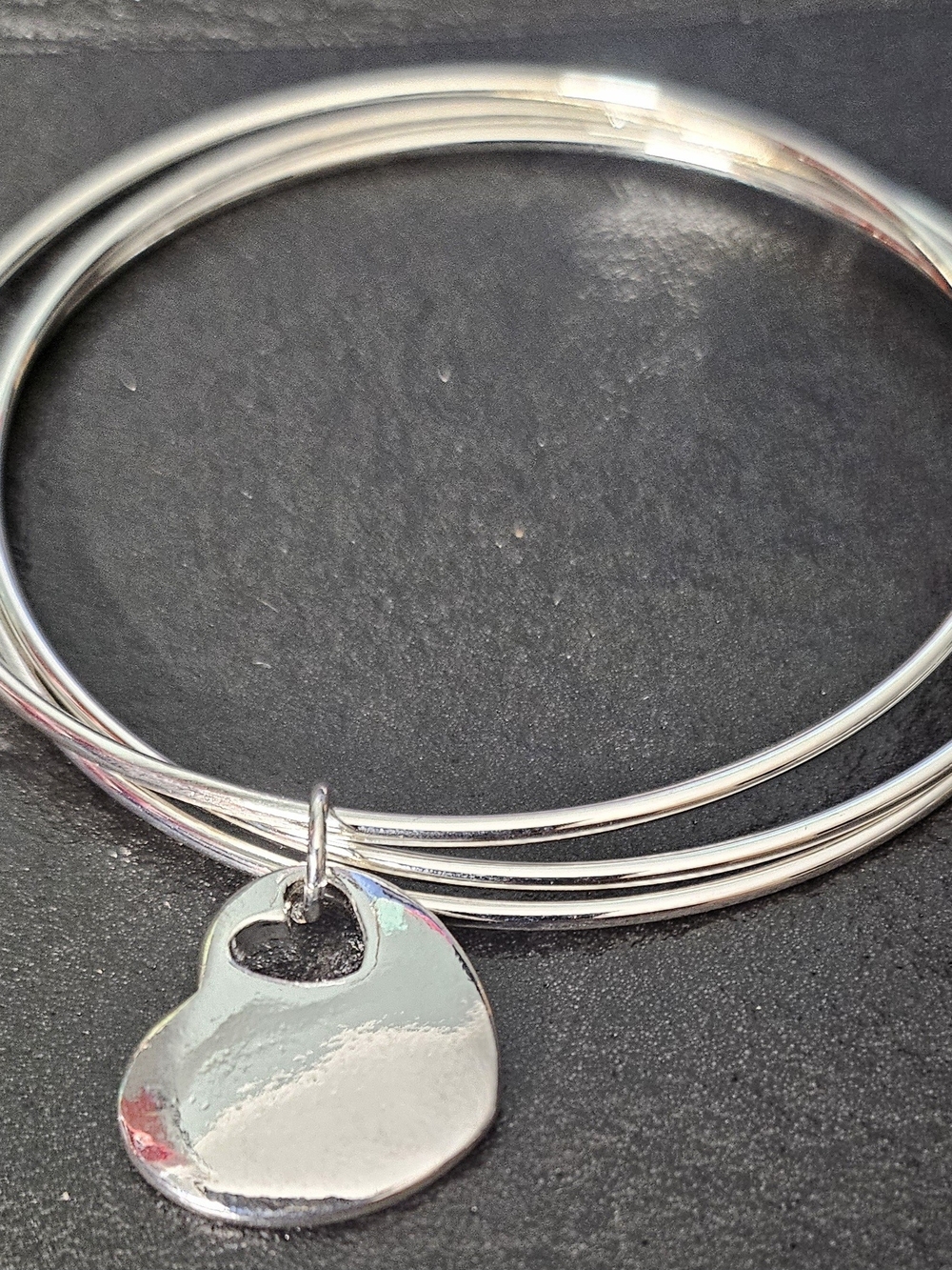 Silver Heart Charm Bangle Set - Women's Jewelry